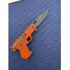 Image 5 : Snake Eyes Tactical folding pocketknife featuring a handgun-shaped handle with orange camo finish