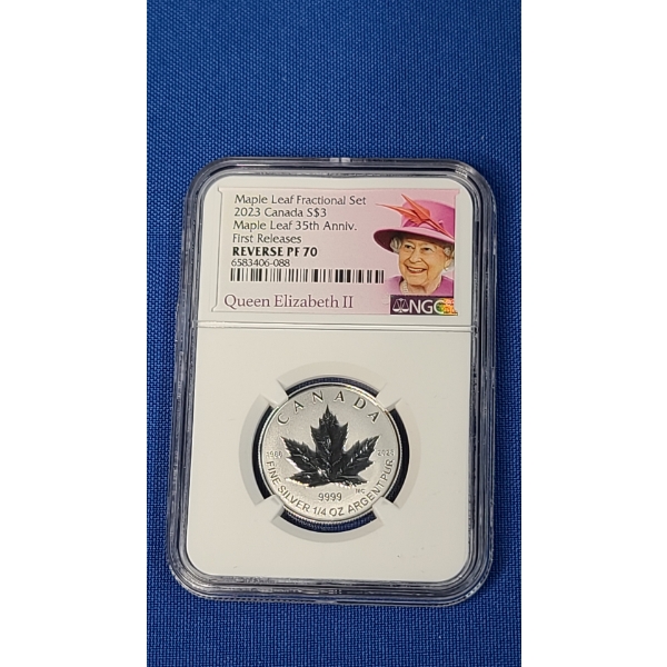 2023 NGC First Releases $3 Reverse PF70 1 oz 9999 Silver Canadian Maple 35th Anniversary Coin
