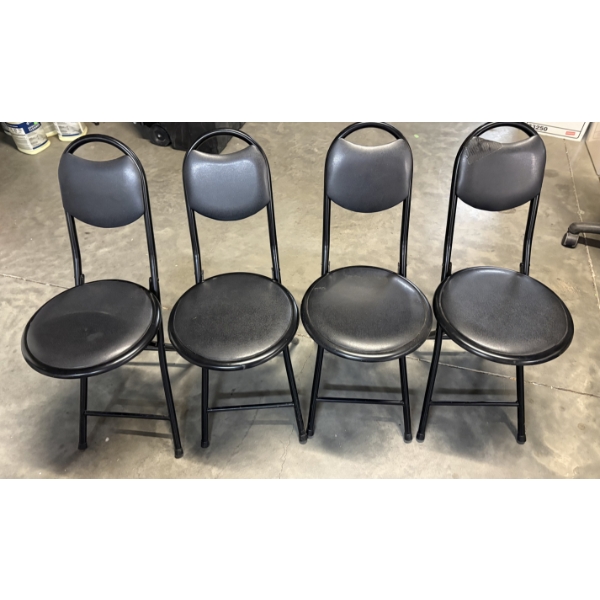 4 Black Folding Chairs - Small with Circle Seats - 40 inches