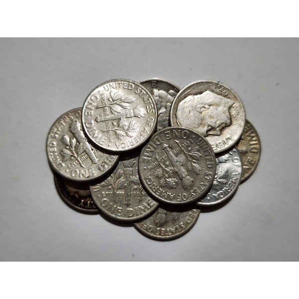 $1.00 Face Value in Assorted 90% Silver United States Dimes ~ 10 Total Dimes!