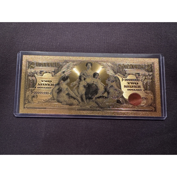Exceptional $2.00 Educational Note - Gold Back .99999999 - 24K Bill In Protective Holder - Mint Cond