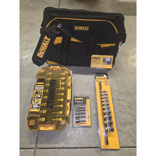 All Brand New! DeWalt 16'' Tradesman Bag, Socket & Driver Sets
