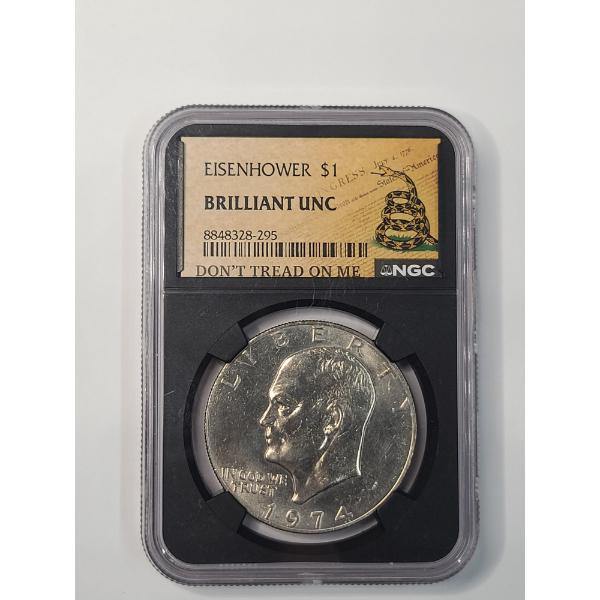 NGC 1974 Brilliant Uncirculated Eisenhower Dollar In "Don't Tread On Me" Slab