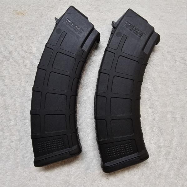Two Magpul PMAG 30 AK/AKM MOE 30-Round Polymer Magazines designed for 7.62x39mm