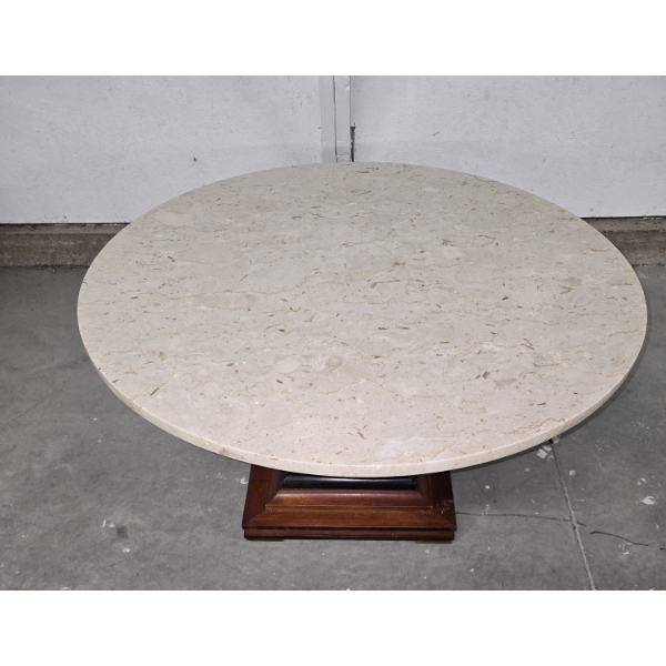 Marble Top Coffee Table with Wooden Base - 383" Round 18"H