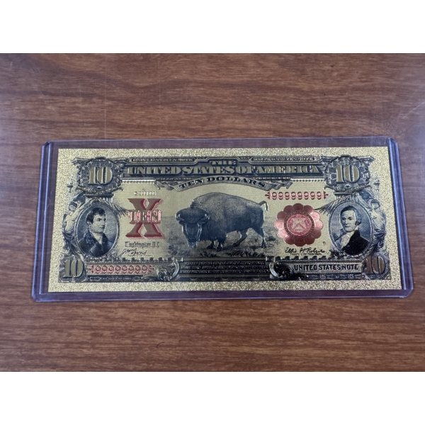 $10 Gold Buffalo Certificate Gold Back .999999 - 24K Gold Back In Protective Holder - Mint