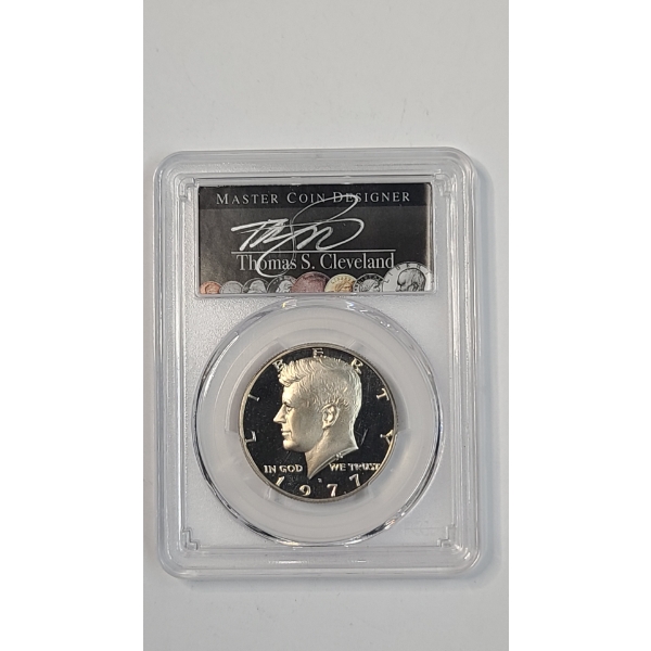 PCGS 1977-S PR70 DCAM Kennedy Half Dollar Signed By Thomas S. Cleveland 
