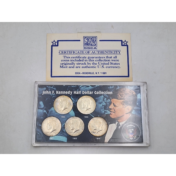 JFK Half Dollar Collection: 1965, 1966, 1967, 1968, 1968 - 40% Silver FV: $2.50