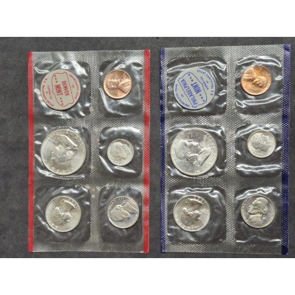 U.S. 90% SILVER COINS - RARE 1960 P & D  FRANKLIN UNC SET IN US MINT SEALED PKG  $1.70 FACE VALUE
