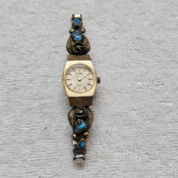 Vintage Pulsar Gold Tone Turquoise Cocktail Watch