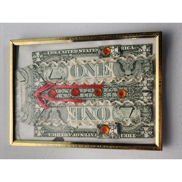 Framed Piece of Money Origami Art - Shirt & Tie With Decorative Lace and Beads