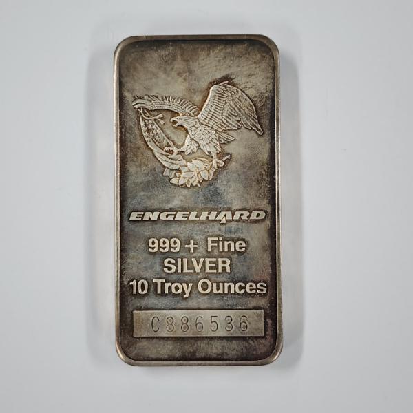 10 Troy Oz .999 Fine Silver ENGELHARD Bar ~ MINT W/ BEAUTIFUL EAGLE DEPICTION!