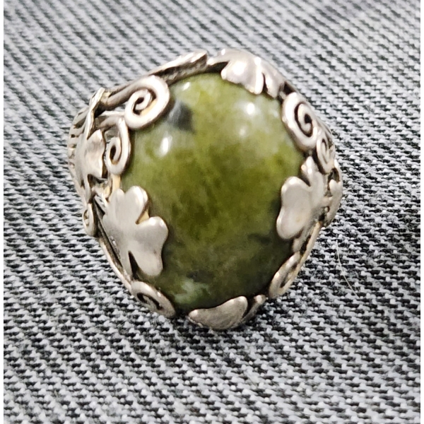 Nice Sterling Silver Ring Ft. Large Green Stone Made in Ireland Weighing 9.9 Grams