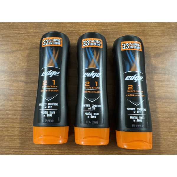 3 - Brand New Edge 2 In 1 Shave Cream - Protects & Conditions - 8 oz Bottles