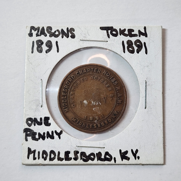 1891 Masons Token One Penny Middlesboro, KY