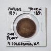 Image 1 : 1891 Masons Token One Penny Middlesboro, KY
