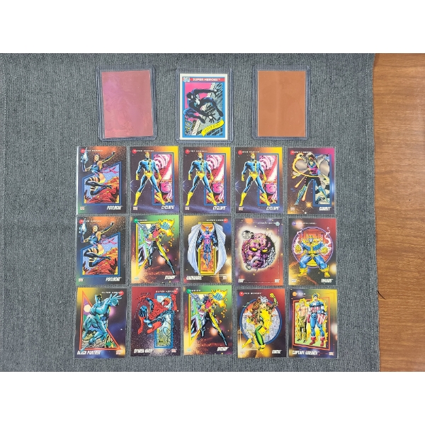 18 Assorted 1992 Near Mint Marvel Trading Cards Including Hologram Cards - By Impel