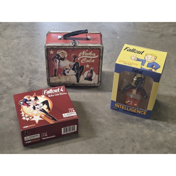 Fallout Collectables Including Metal Lunch Pail, Nuka Blaster & Vinal Figure! All Brand New! 