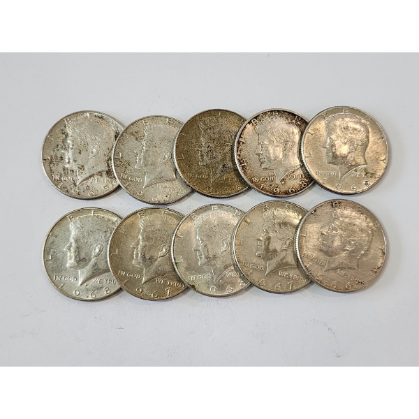 $5.00 Face Value of Assorted Years 40% Silver Kennedy Half Dollars