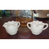 Image 2 : Small Fenton Group - 2 Pc Milk Glass Hobnail Creamer & Sugar & Amber Ruffled Basket Nice