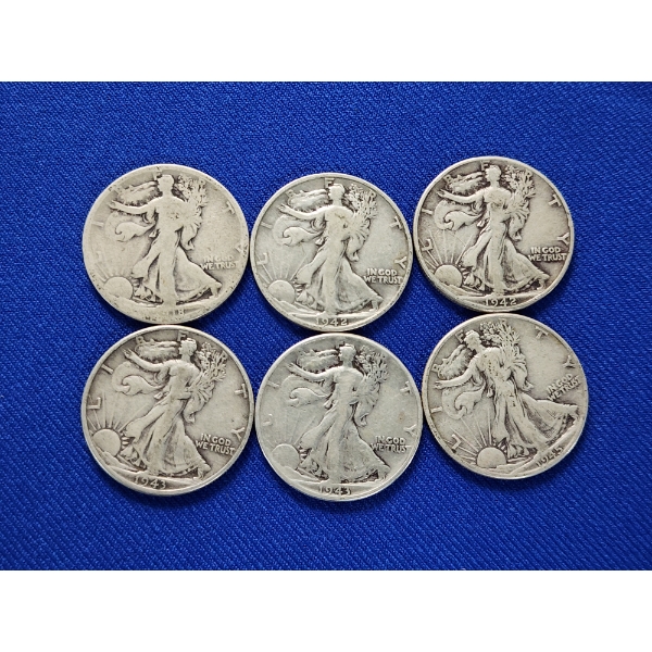 x6 90% Silver Walking Liberty Half Dollars:  1918, 1942, 1942, 1943, 1943, 1945 FV: $3.00