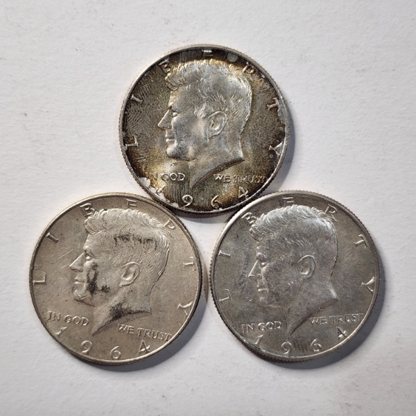 Three 1964 United States 90% Silver Kennedy Half Dollars ~ $1.50 Face Value
