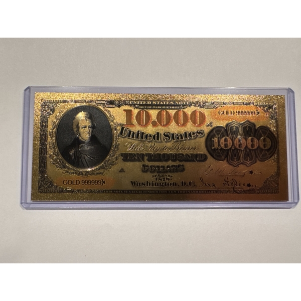$10,000 Jackson Gold Foil .999999 - 24K Gold Note In Protective Holder - Mint Condition