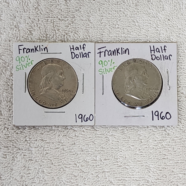 Two United States 1960 Franklin 90% Silver Half Dollars