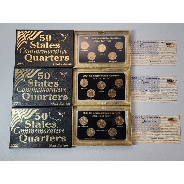 2000, 2001, & 2002 United States 24K Gold Layered 50 States Commemorative Quarters