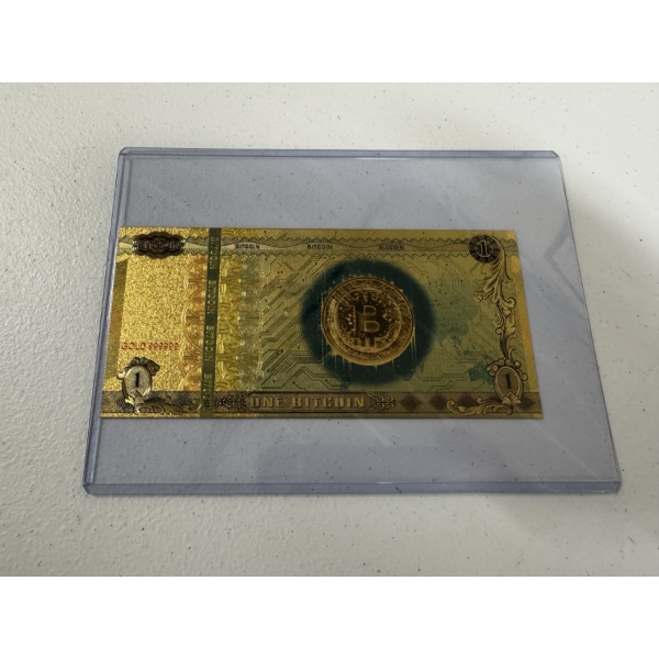 	1 Bitcoin .999999 24K Gold Back - Mint Condition - Large Bill In Protective Holder