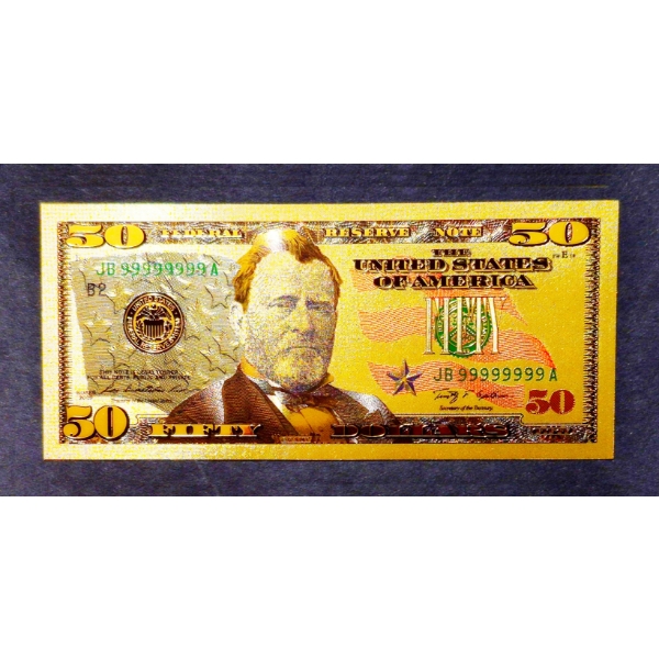 $50 US Currency Gold Foil Note -  24k (.999) Gold Foil  1 Of 7 In The Modern Note Series Offered
