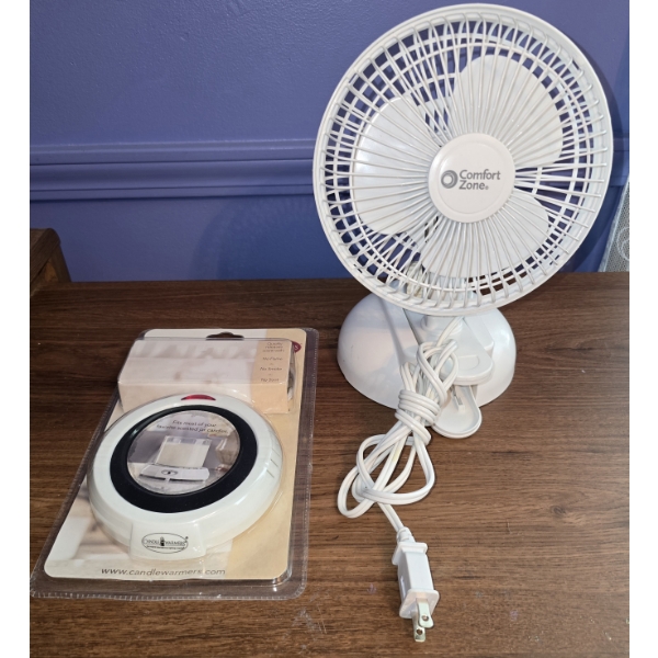 Confort Zone Stand/Clip-On Desk Fan and Brand New Candle Warmer
