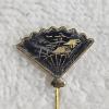 Image 2 : Vintage Japanese Amita Damascene Fan Shaped Stick Pin Featuring Mt. Fuji Landscape Design, 2.5"
