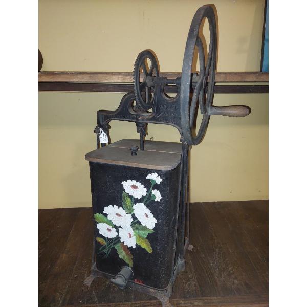 Antique Decorated Large Metal Cannister Crank Churn - 25" Tall 9 x 9 Vessel - Nice - see Pics