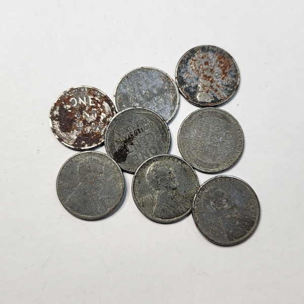 Eight United States Steel Cents 