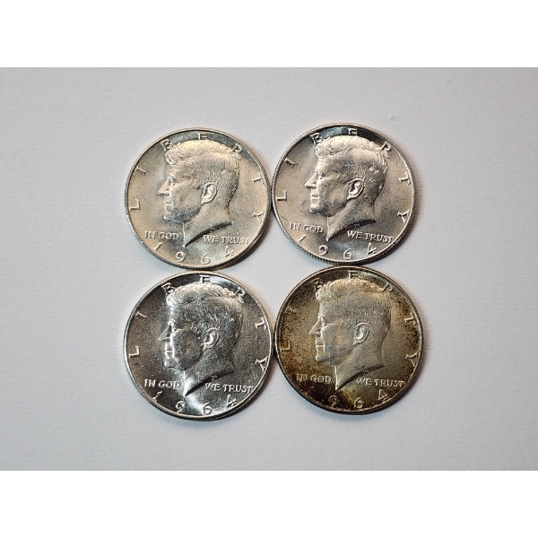x4 1964 Kennedy Half Dollars 90% Silver Face Value $2.00