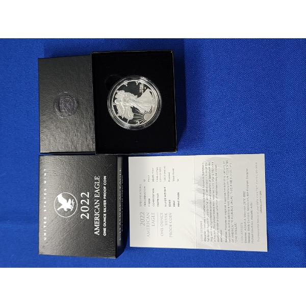 2022-W Silver American Eagle $1 Proof - 1 Troy Ounce 99.9% Silver w/ Original Box & COA