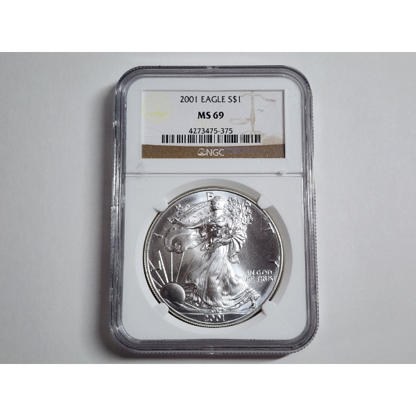 2001 American Silver Eagle 1 oz .999 Fine Silver NGC MS 69