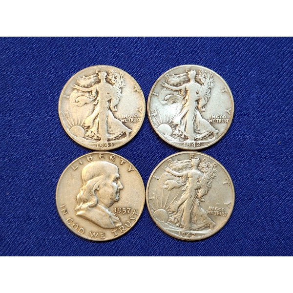 Assorted 90% Silver Half Dollars: Franklin & Walking Liberty - Face Value: $2.00