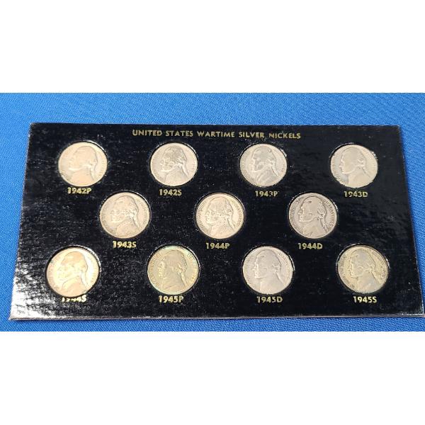 United States Wartime Silver Nickels 1942-P-1945-S In Display - Face Value: $0.55