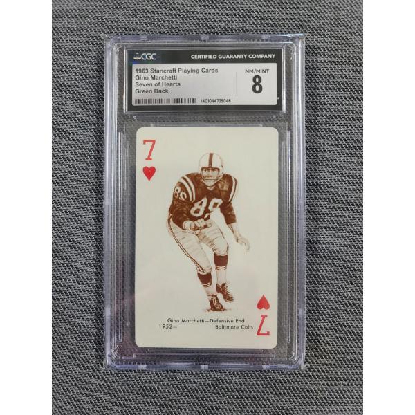 CGC 8 NM/Mint 1963 Stancraft Playing Cards Gino Marchetti Seven of Hearts Green Back