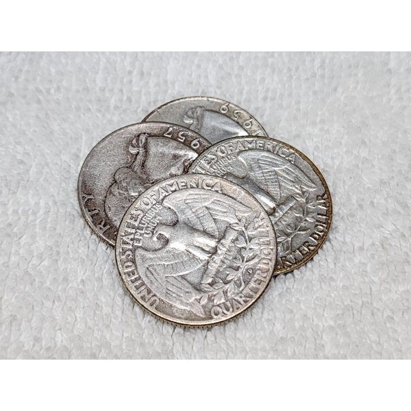 $1.00 Face Value in Assorted 90% Silver United States Washington Quarters ~ 4 Coins!