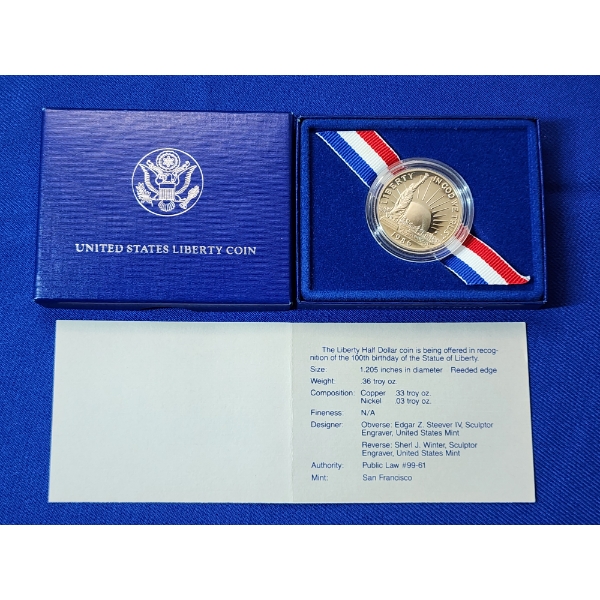 1986 Liberty Half Dollar with Original Box and Certificate of Authenticity 