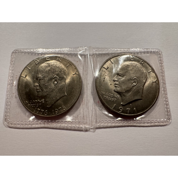 2 - Dwight Eisenhower United States One Dollar Coins - Mint Condition