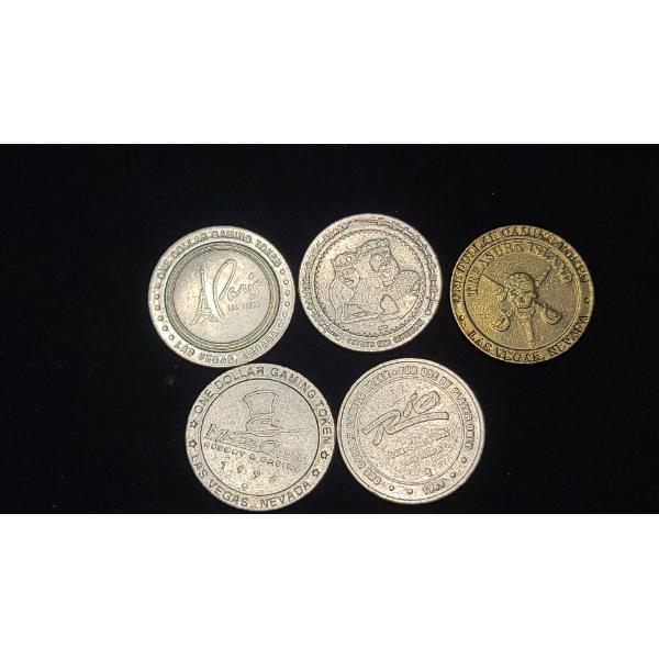 Lot Of (5) Assorted Casino Tokens Including Monte Carlo Resort & Casino Token