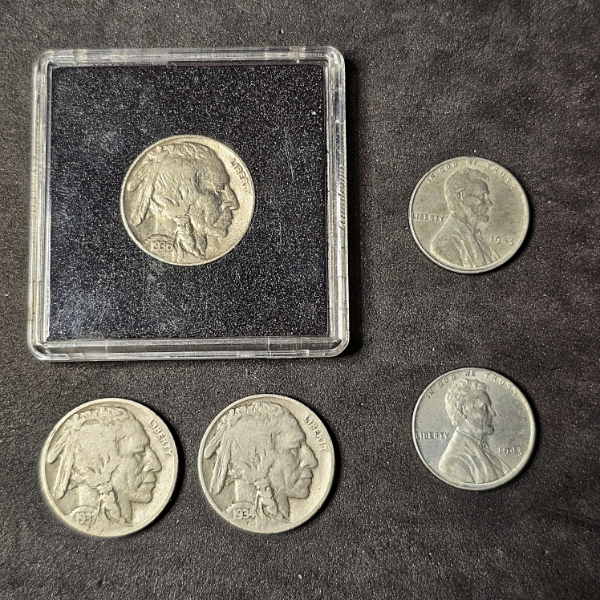 (3) Buffalo Head Nickels & (2) Steel Pennies
