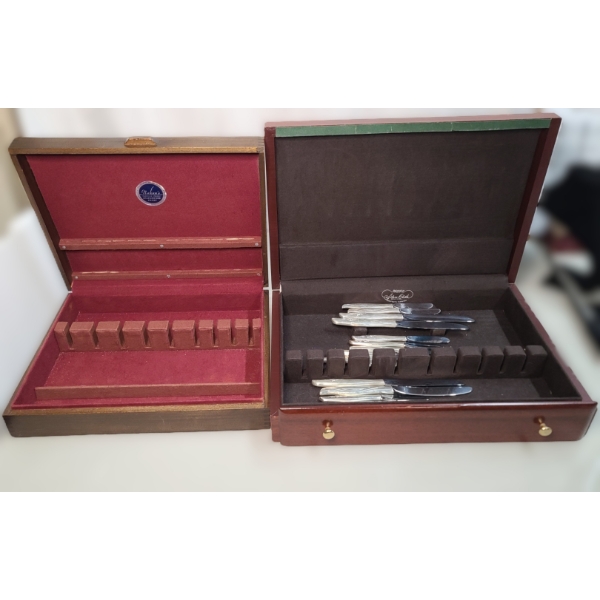 Gorham Sterling Silver Handled Knives & (2) Vintage Silverware Chests - Knives Are Over 2 lbs