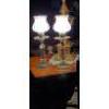 Image 4 : Antique Pair 14" Boudoir Lamps - Frosted & Etched Glass Globes With Crystal Base Working Nicely 