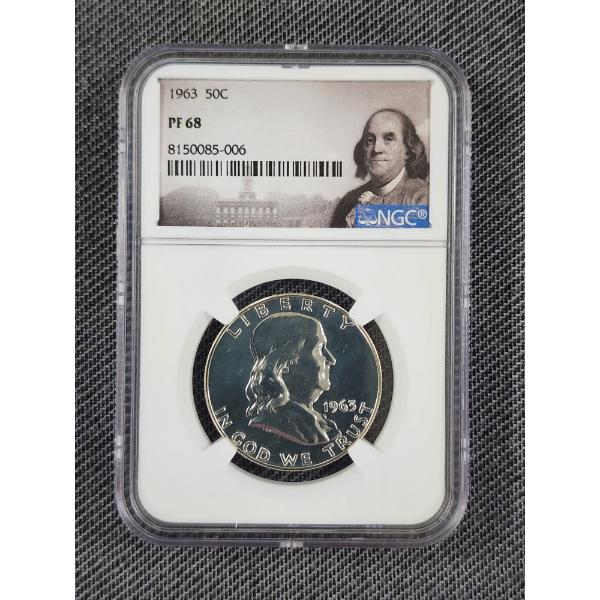 NGC PF68 Graded 1963 Silver Franklin PROOF Half Dollar - Beautiful Coin in Graded Slab!
