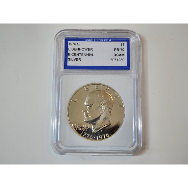 IGS GRADED PR70 DCAM 1976-S Eisenhower Bicentennial Silver Dollar
